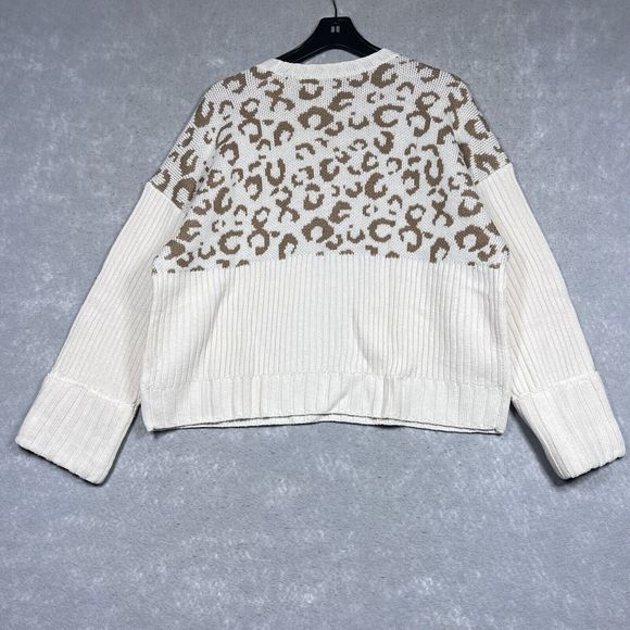 Nine West Sweater Womens Size XXL Cream Tan Animal Pattern Ribbed Long Sleeve - Picture 6 of 12